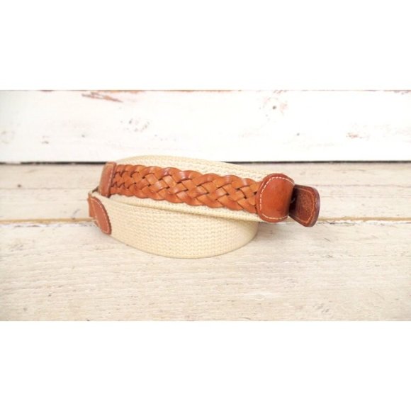 Vintage woven tan leather/canvas belt/braided chord belt/30"/32" waist - Picture 5 of 5